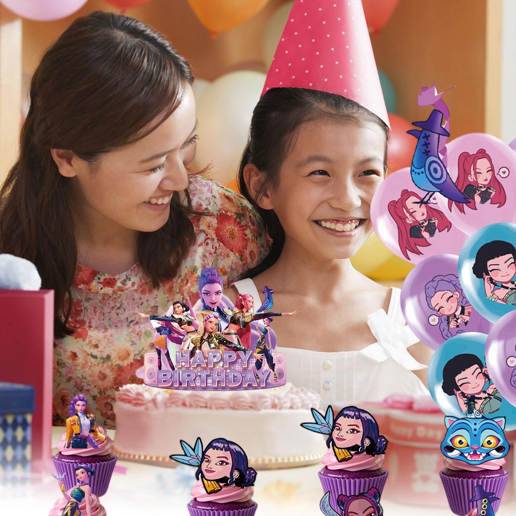 Birthday Theme Party Decoration Banner Pull Flag Cake Flag Balloon- Set