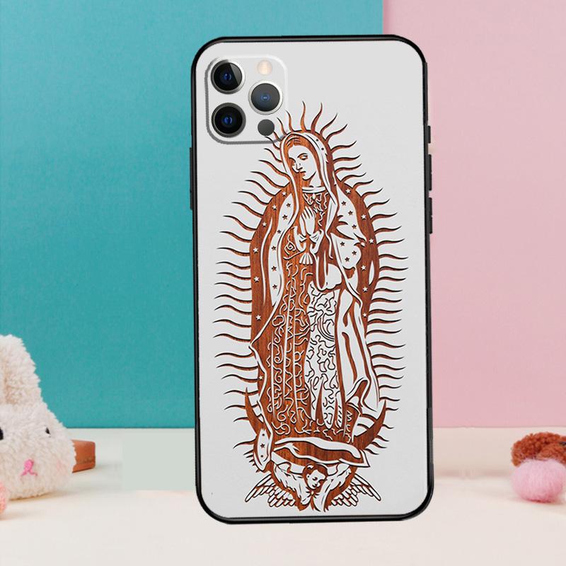 Guadalupe San Judas Wood Phone Case For iPhone 16 15 13 12 11 14 Pro Max 12 13 Mini XR 15 16 Plus 16e Cover Coque