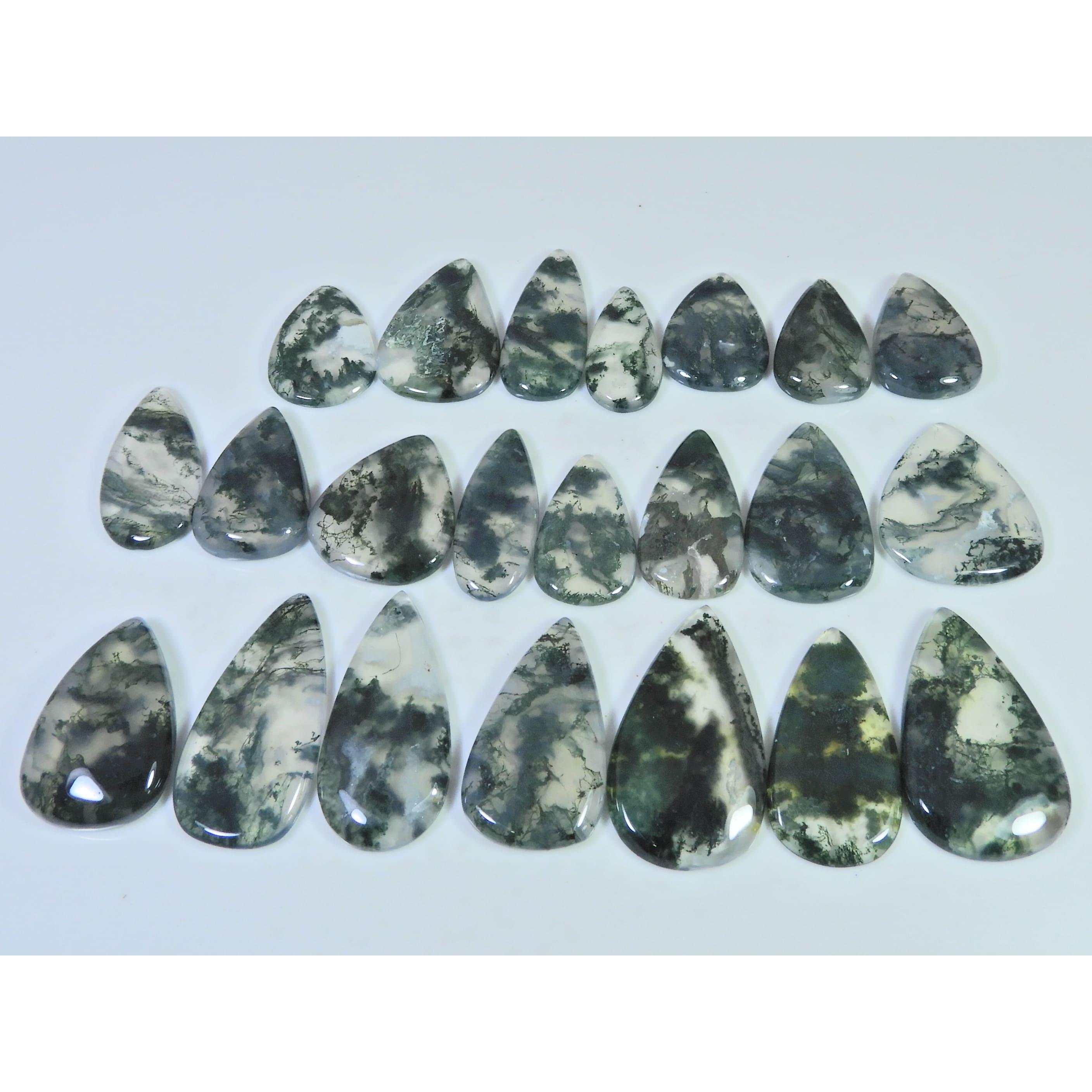 305Cts. Natural Moss Agate Opal Pear Cabachon Loose Gemstone 22 Pcs Lot C-2664
