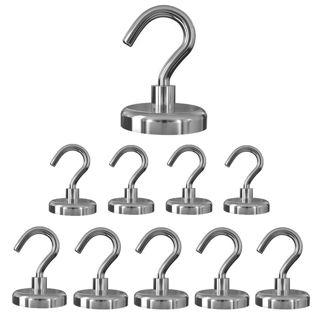 Cosego Superstarkes Magnet-Set mit 18 kg Vertikallast mit für Kommerzielle Silberhaken, 10, Kapazität, Metall, 2,0 cm Durchmesser, Magnete, Küchen,