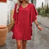 Summer Women's Clothing, European and American Solid Color Loose Ruffle Edge Fashion V-neck Dress