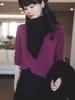 YF Wool Knit Long Crew Korean Crew Neck Long Sleeve Winter Wine XL 100% Sweater, Sleeve, Neck, Mid-Length, Fluffy, Warm, Stylish, Fashion, Elegant,