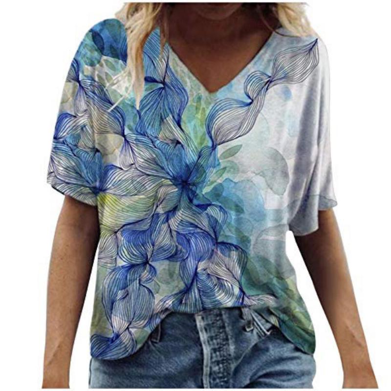 S-8XL Plus Size T-shirts For Women Summer Hippie Women's T Shirt Top Fashion Short Sleeve Print Tops Large Size Loose Tees Shirt