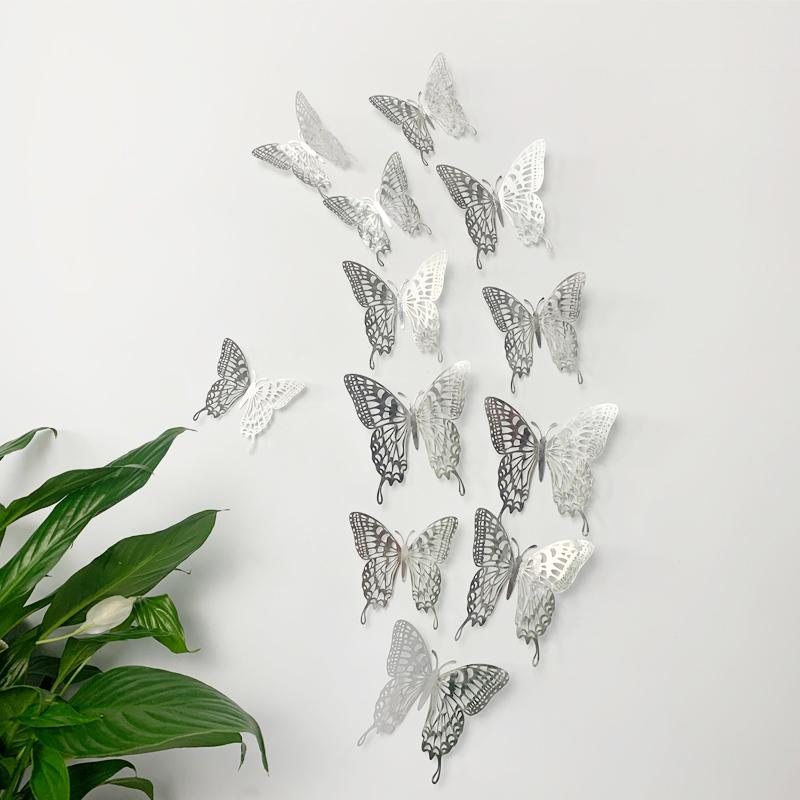 12Pcs 3D Hollow Colorful Butterfly Wall Stickers For Wedding Decoration Bedroom Children's Room Wall Art Kids Room Living Room
