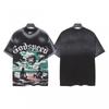 Mens Oversized Graphic Tee With Skull Print Washed Vintage Cotton T-Shirt Loose Fit Short Sleeve Crew Neck