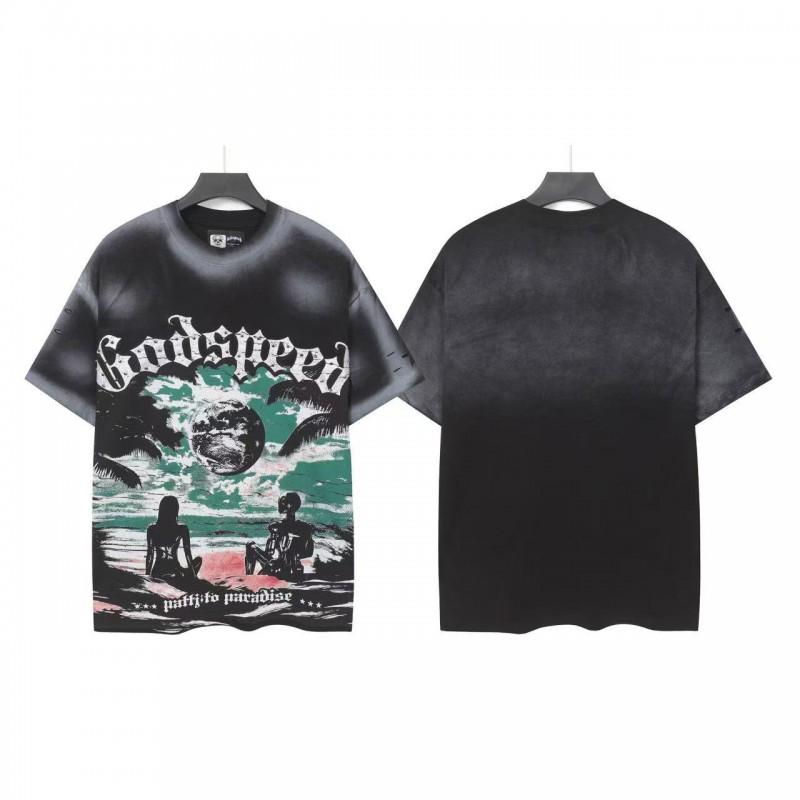 Mens Oversized Graphic Tee With Skull Print Washed Vintage Cotton T-Shirt Loose Fit Short Sleeve Crew Neck
