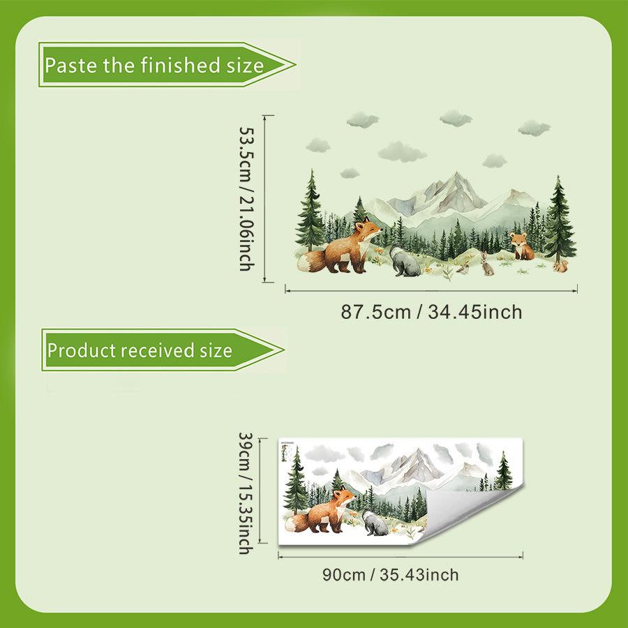 Акварельные лесные животные наклейка на окно лиса белка гора стеклянное украшение самоклеящаяся прозрачная наклейка на окно 40x90cm разноцветный