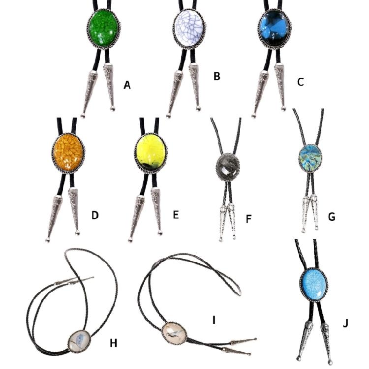 Braided Shoestring Stone Bolo Tie Carved Charm Cowboy Necktie Necklace