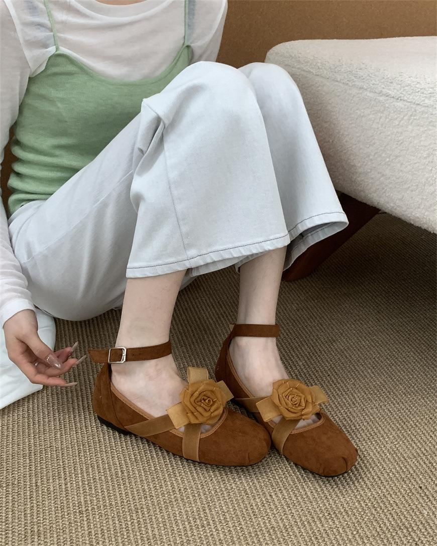 

2025 new Chinese Mary Jane shoes women s shoes flat spring and autumn French retro single shoes ballet shoes 39 коричневий