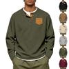 Men's Corduroy Henley Long Sleeve Shirt, Button Notch Collar Top with Contrast Chest Pocket for Casual Daily Outfit