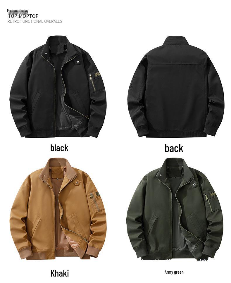 Men's Plus Velvet Thickened Cross-Border Flight Jacket - Solid Color, Casual, Loose, Autumn & Winter.