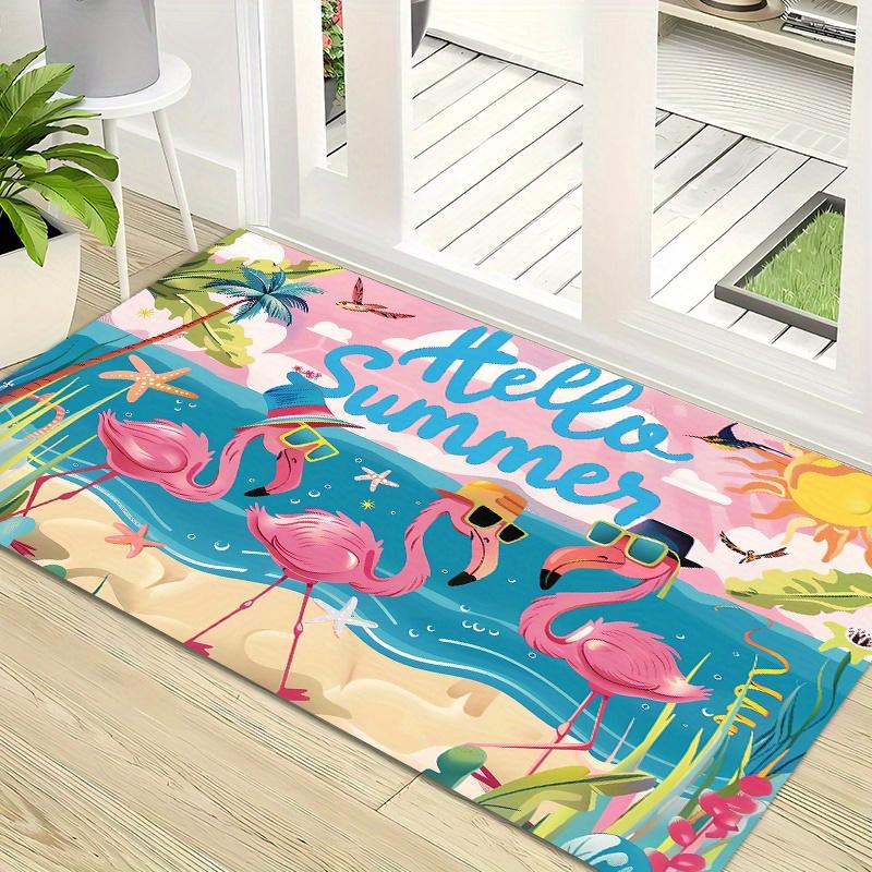 Hello Summer Flamingo Doormat - Anti-Slip Welcome Mat for Home Decor, Perfect for Living Room, Bedroom, Bathroom Entrance
