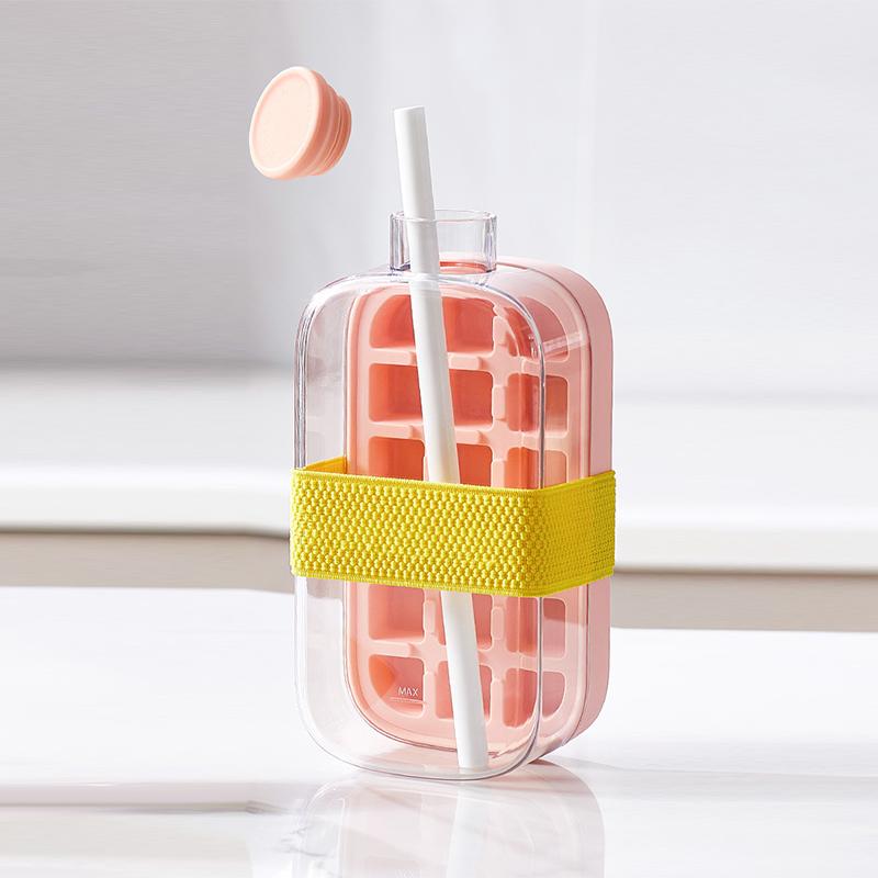 500/800ML Ice Tray Ice Cube Mold Press Ice Maker With Lid 2-in-1 Ice Cube Bottle Food Grade Ice Making Straw Dual-use Ice Kettle