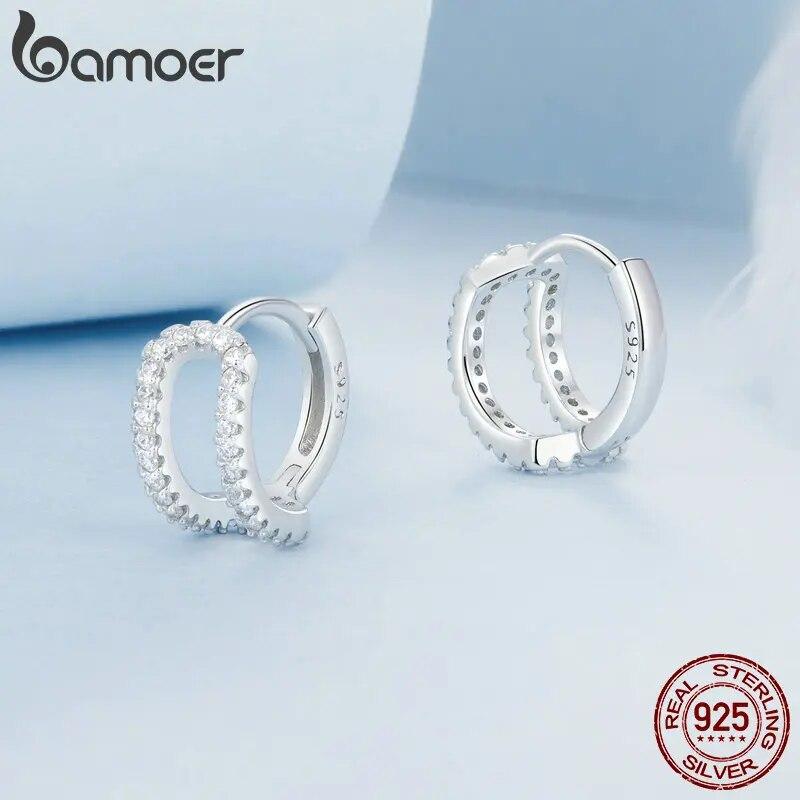BAMOER White Gold Plated Huggie Earrings Small Hoop Earrings for Women, 925 Sterling Silver Hypoallergenic CZ Earrings