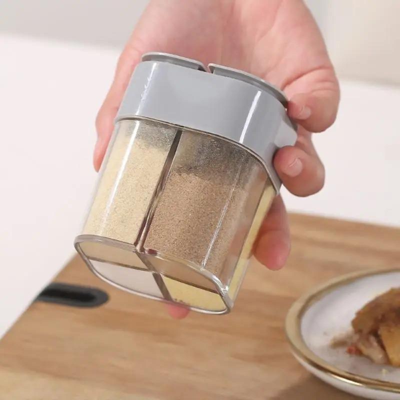 4-In-1 Transparent Spice Dispenser Jar - Lidded 4-Compartment Seasoning Container for Kitchen/Restaurant/Outdoor Cooking
