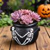 Indoor Herb Pot Witch Cauldron Planter, Gothic Skeleton Spider Web Flower Pot, Halloween Succulents Container Decorative Plant for Cacti Small Plants