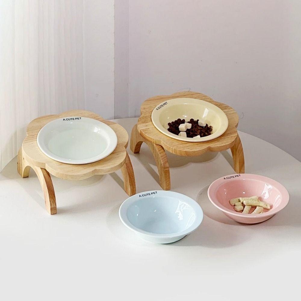Ceramic Elevated Cat Bowl Anti-Spill Raised Cat Food Bowl Flower Shaped Pet Bowl  Neck Protection