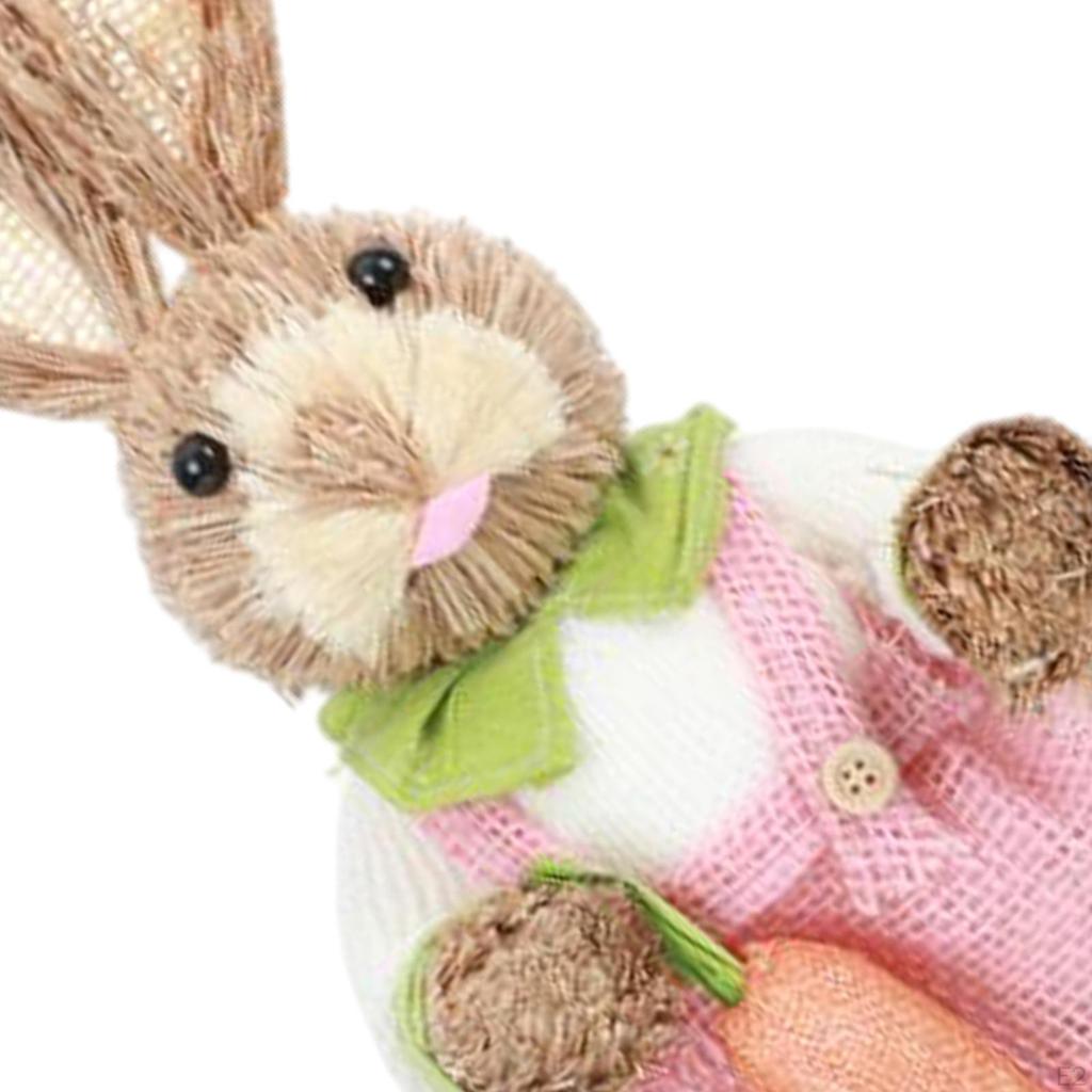 Artificial Bunny Statues Crafts with Clothes Standing Straw Easter Rabbit Decor for Desktop Gifts
