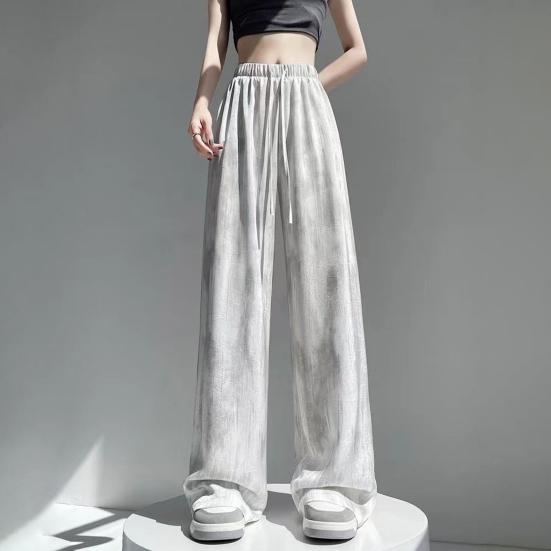 Women Pants Elastic High Waist Adjustable Drawstring Wide Leg Trousers Tie Dye Print Summer