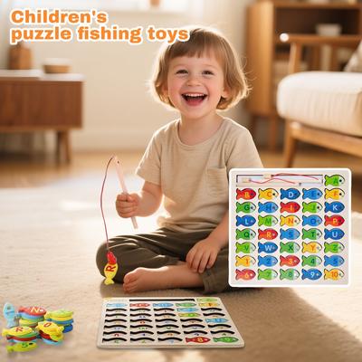 Children's Wooden Early Education Color Classification Enlightenment Number Letter  Pairing Magnetic Fishing Game Puzzle Toys