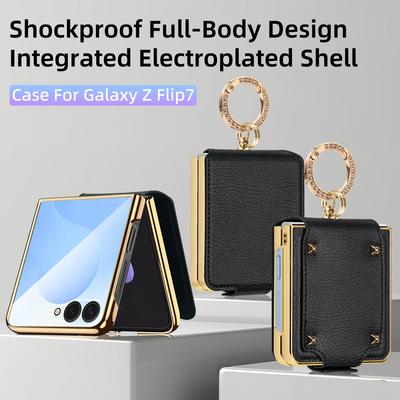 Etui do Samsung Galaxy Z Flip7 5G PU + PC Ochronne Pokrowiec na Telefon z Uchwytem na Palec