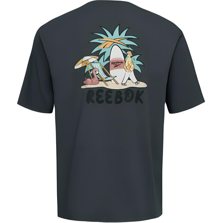 Reebok Classic Retro Casual Comfortable Trendy Round Neck Printed Short Sleeve T-Shirt Unisex Tops Charcoal-Black 24SRM431UGH1