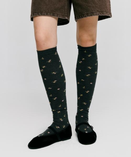 DEPOUND Flower Pattern Knee Socks [Charcoal]