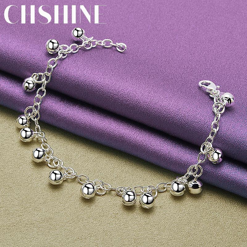 CHSHINE 925 Sterling Silver Round Square Roman Pendant Bracelet Fashion Charm Jewelry 20CM 8inches