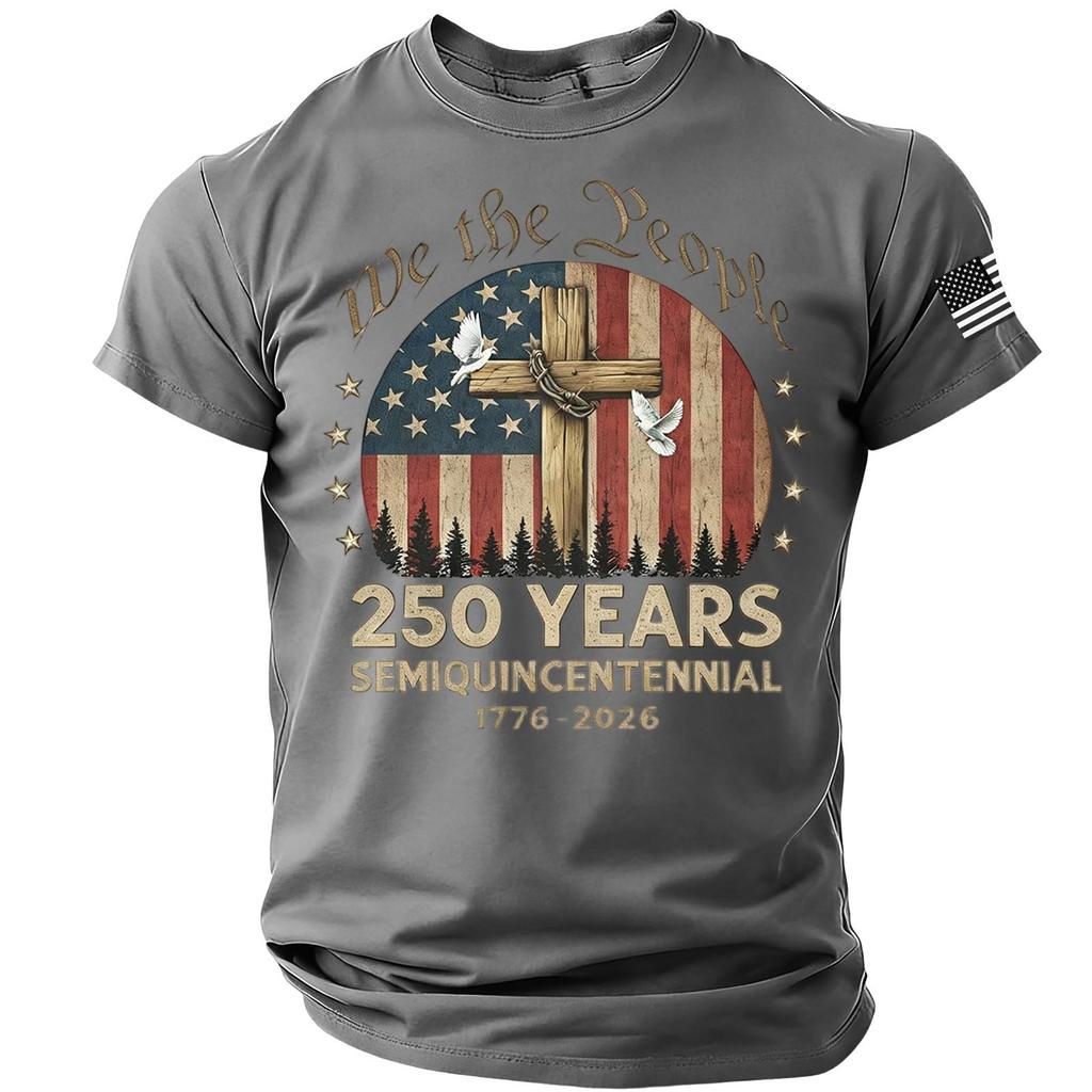 Men’s Short Sleeve Crewneck T Shirt We the People 250 Years Semiquincentennial 1776 2026 Graphic Print Comfortable Fit
