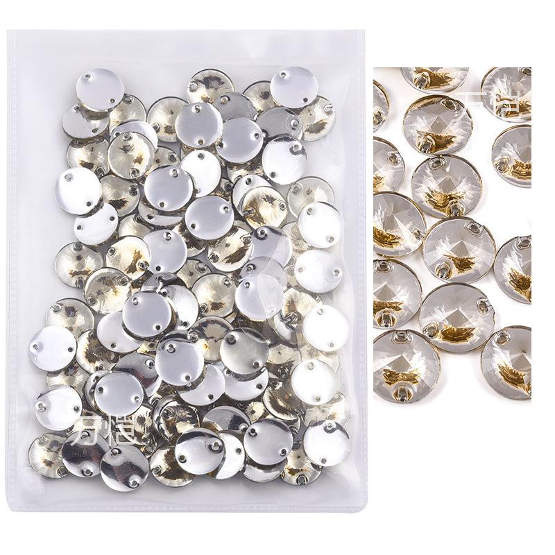 Resin Double Hole Flat Bottom Satellite Hand Seam Drill, Plated Bottom Tip Flat Buckle Diy Clothing Accessories Round Hand Seam Stone