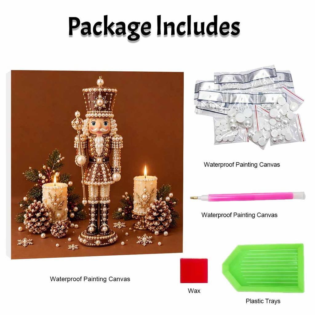 DIY Framed Pearl Painting Kit with Nutcracker Soldier 5D Sparkling Bead Art Canvas Ready to Display Home Decor Christmas Gift Idea