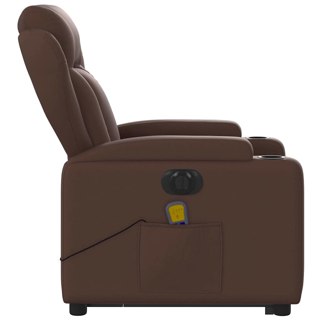 Electric Massage Recliner with Rising Function Brown Synthetic Leather
