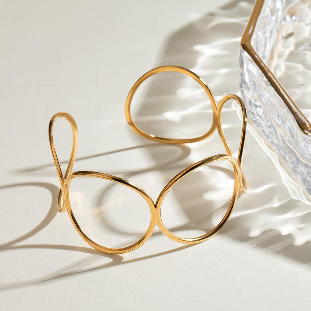 Hollow Open Cuff Bracelet Titanium Steel Gold Plated Jewelry Minimalist Womens Fashion Accessory