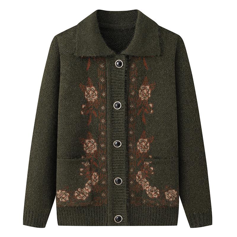 

Elderly Women s Autumn/Winter Knit Cardigan Sweater 2XL (105-120 lbs)