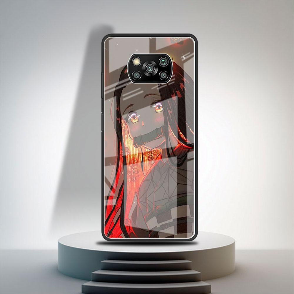 Glass Case For Xiaomi Poco X3 NFC 11 Lite 11T F3 M3 For Redmi Note 11 10 9 8 Pro 10S 9S 9A 9C Phone Cover Anime Demon Slayer