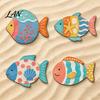 Coastal Wall Art Decor 4PCS Aspen Wood Fish Decor, Colorful Hanging Vintage Distressed Sculptures Art, Beach Theme Decorative Plaques for Bathroom