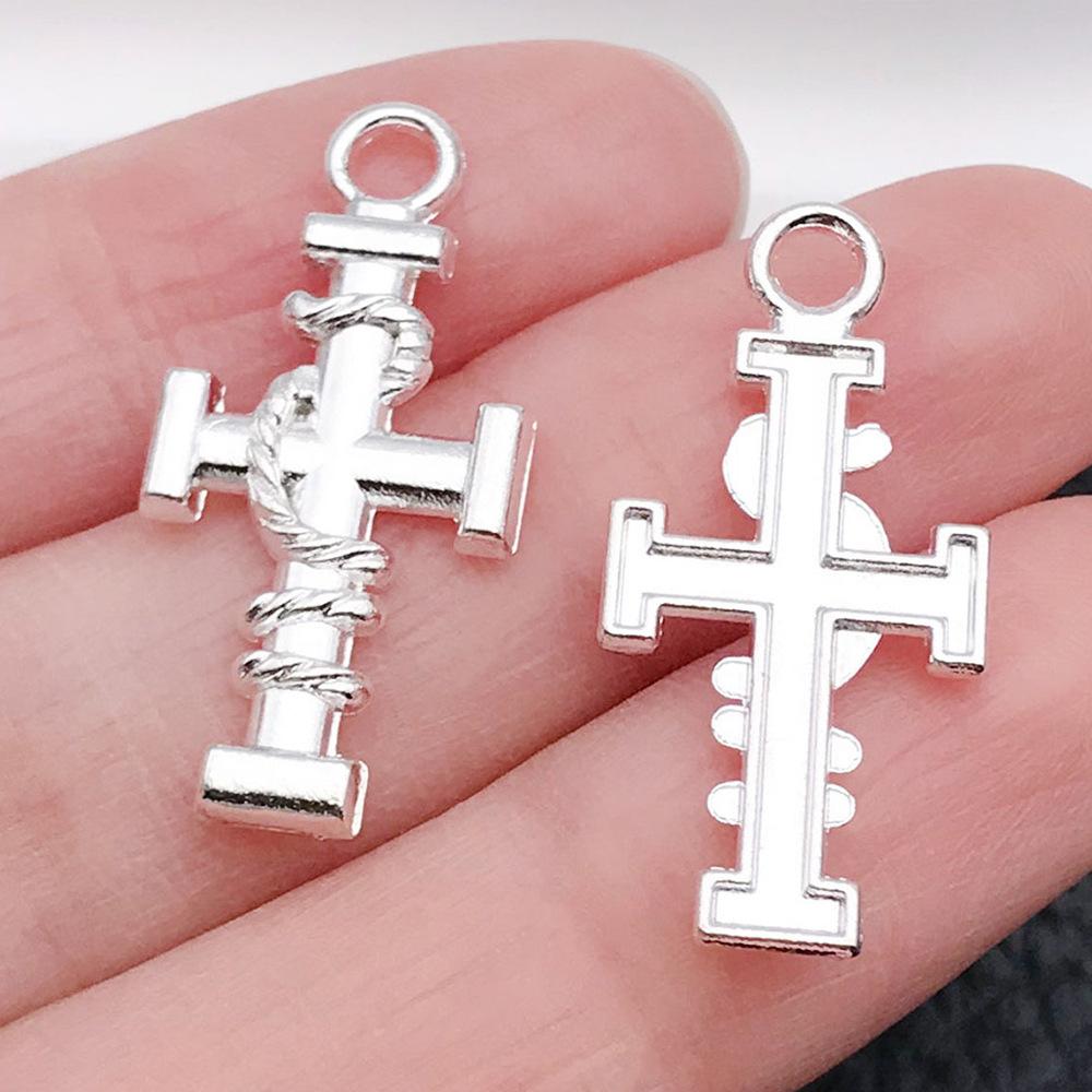 Cross-Border Hot Sale Bright Silver Cross Pendant Handmade DIY Keychain Necklace Alloy Jewelry Accessories Batch