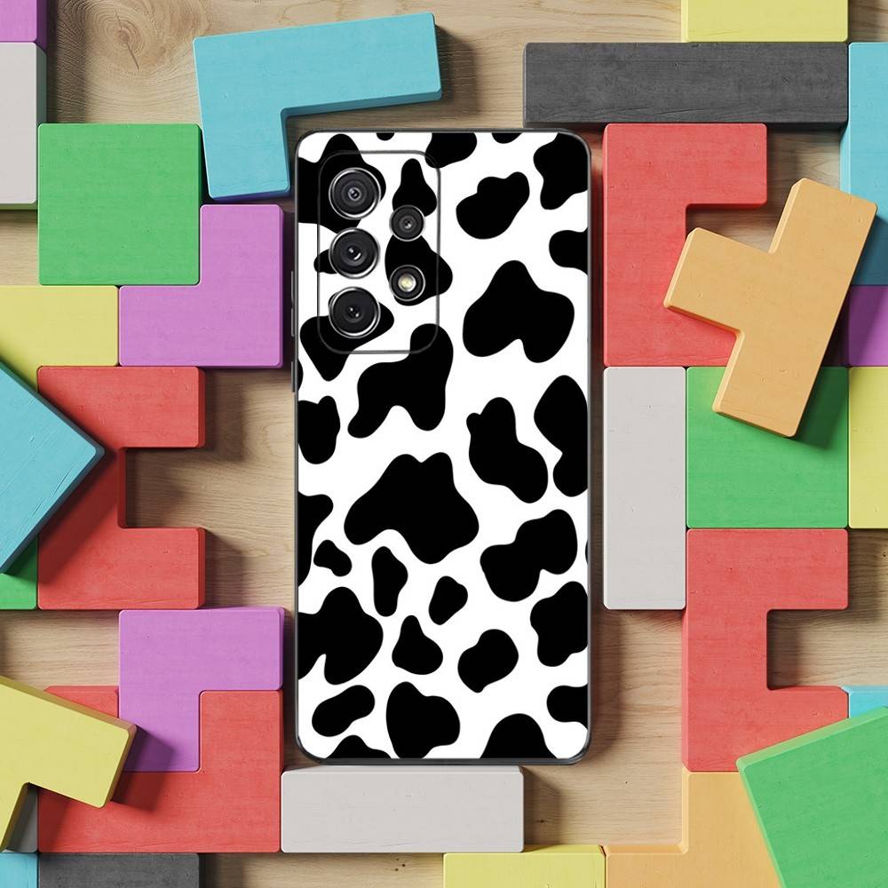 Cute Cartoon Print Cow Case For Samsung S23,S25,S20,S10,S9,S21,S24,S22,Ultra,FE,Plus,Lite,Soft Silicone Black