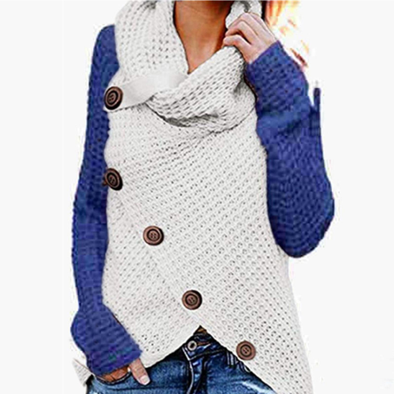

Women s Fashion Winter Long Sleeve Button Down Irregular Knit Sweater M синій