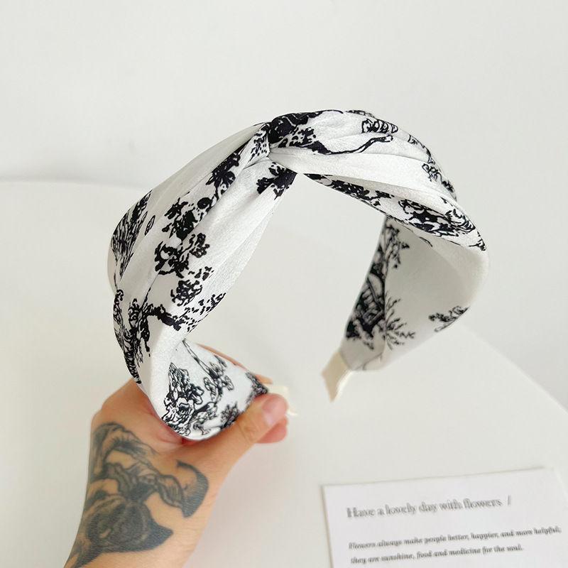 Wide Edge Printed Fabric Hair Accessories Women Cross Headband Simple Hair Hoop Knotted