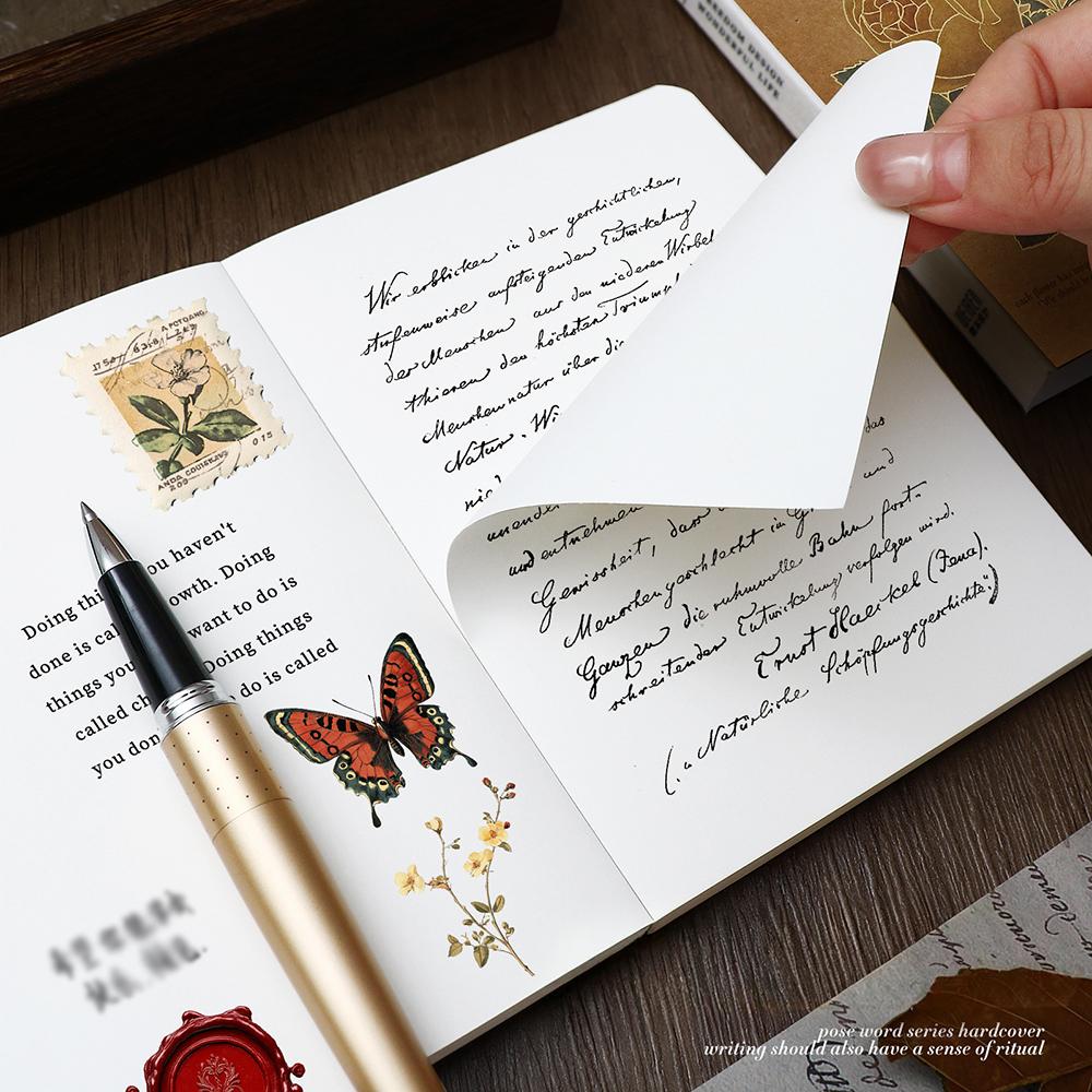 Vintage Rose A6 Artistic Booklet, 104 sheets Thickened high-value notebook with blank inner pages for drawing and note taking