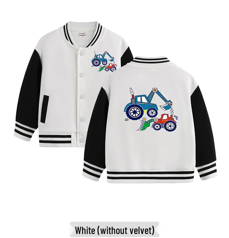 Boys' Versatile Spring/Autumn Jacket - Trendy Velvet Baseball Cardigan