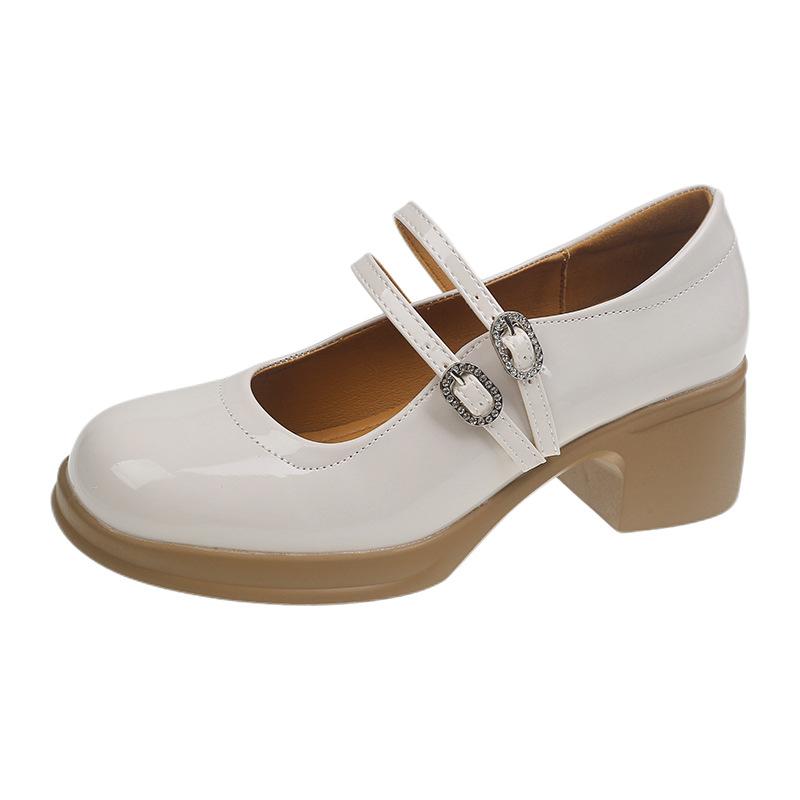Mary Jane Single Shoes Women's High Heels 2025 New Retro British Style Jk Shoes Black French Thick Heel Small Leather Shoes