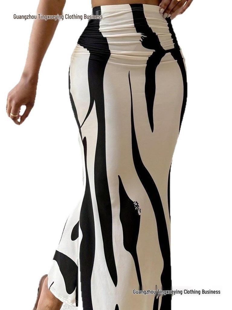 European & American Women's Zebra Print High-Waist Fishtail Skirt