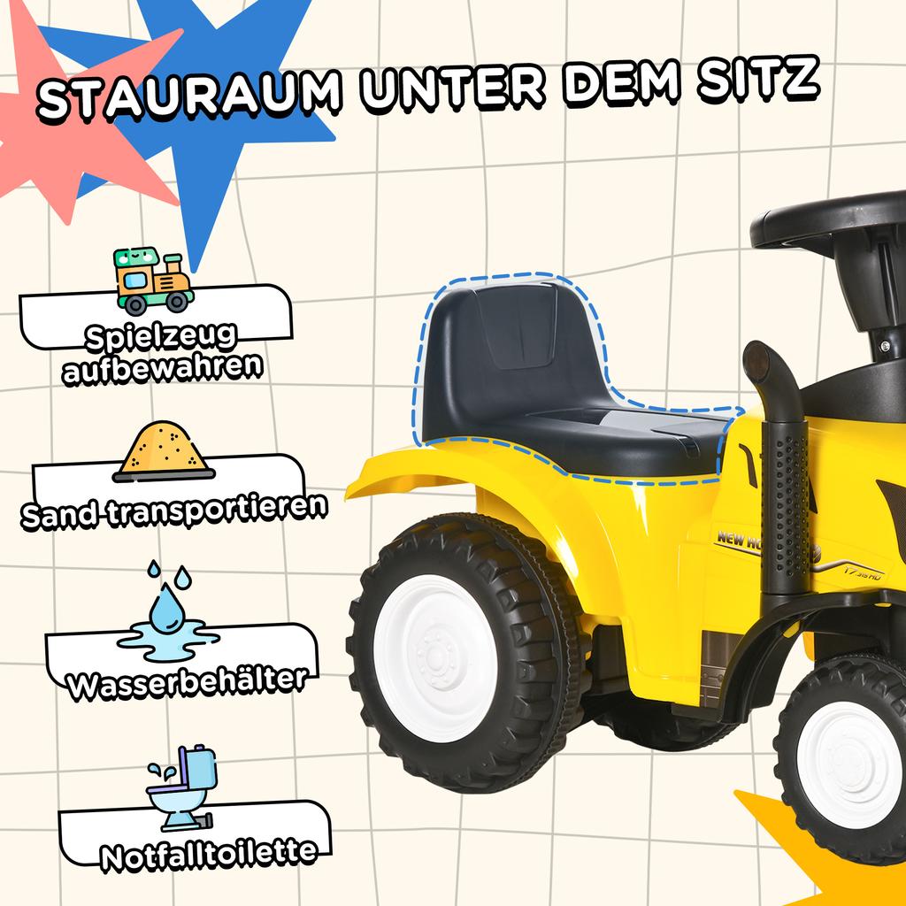 Ride-On Tractor with Trailer, Horn, Sand Toys, from 1 Year, Plastic+Metal, Yellow, 91 X 29 X 44cm