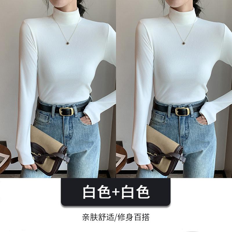 Combination Semi-turtleneck Double-sided German Velvet Bottoming Shirt for Women's Autumn and Winter with Solid-color Warm Long-sleeved Top