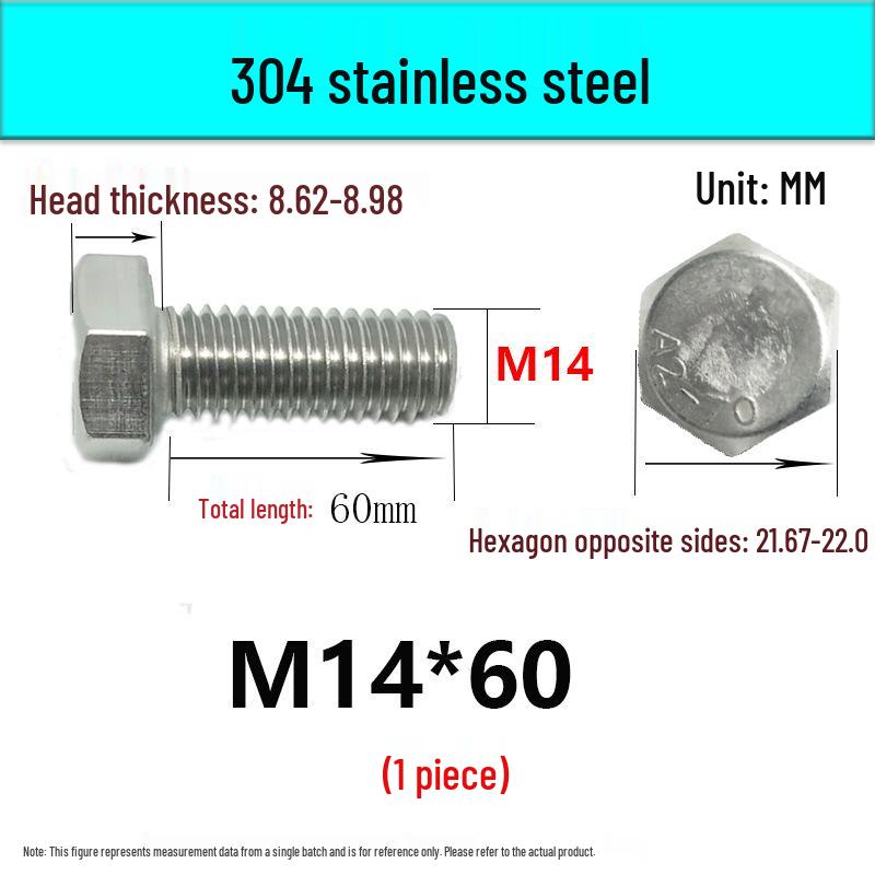 M14-30 304 Stainless Steel Fully Threaded Hex Head Screw Bolt