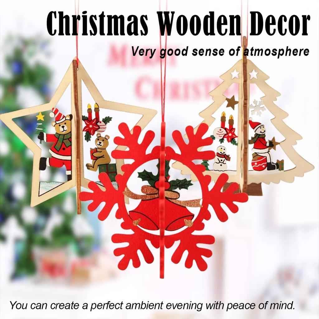 Christmas Wooden Pendants For Xmas Tree Snowflakes Chrism In Decoration Creative Decoratio Decor Ornament Party Gift Accessories