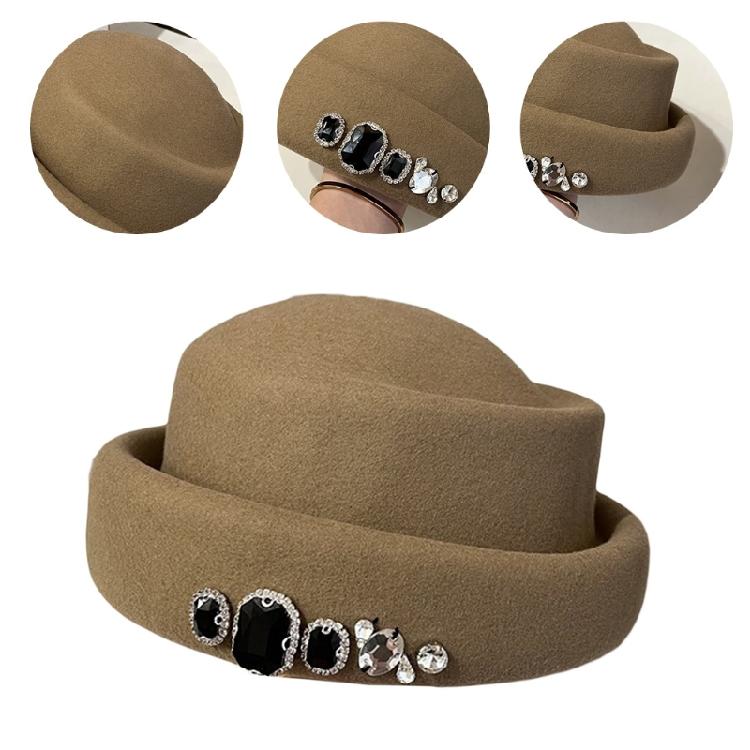 Women Felt Top Cap Girls Chauffeur Hat Adult Felt Beanie Winter Casual Headdress