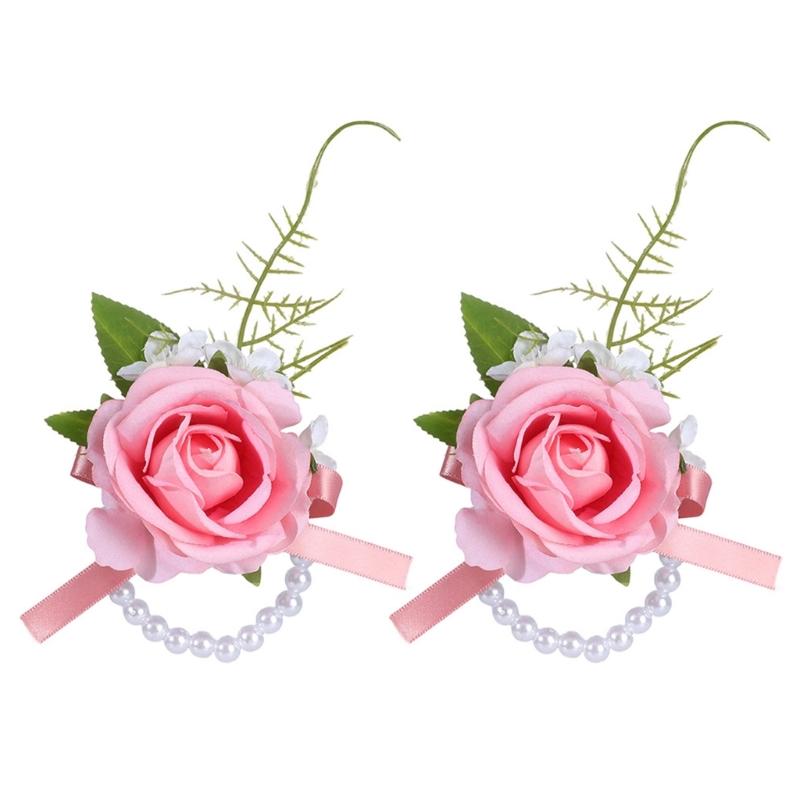 Wedding Boutonniere Wristlet Pearls With Artificial Floral Design For Bridesmaids Grooms Formal Outfit